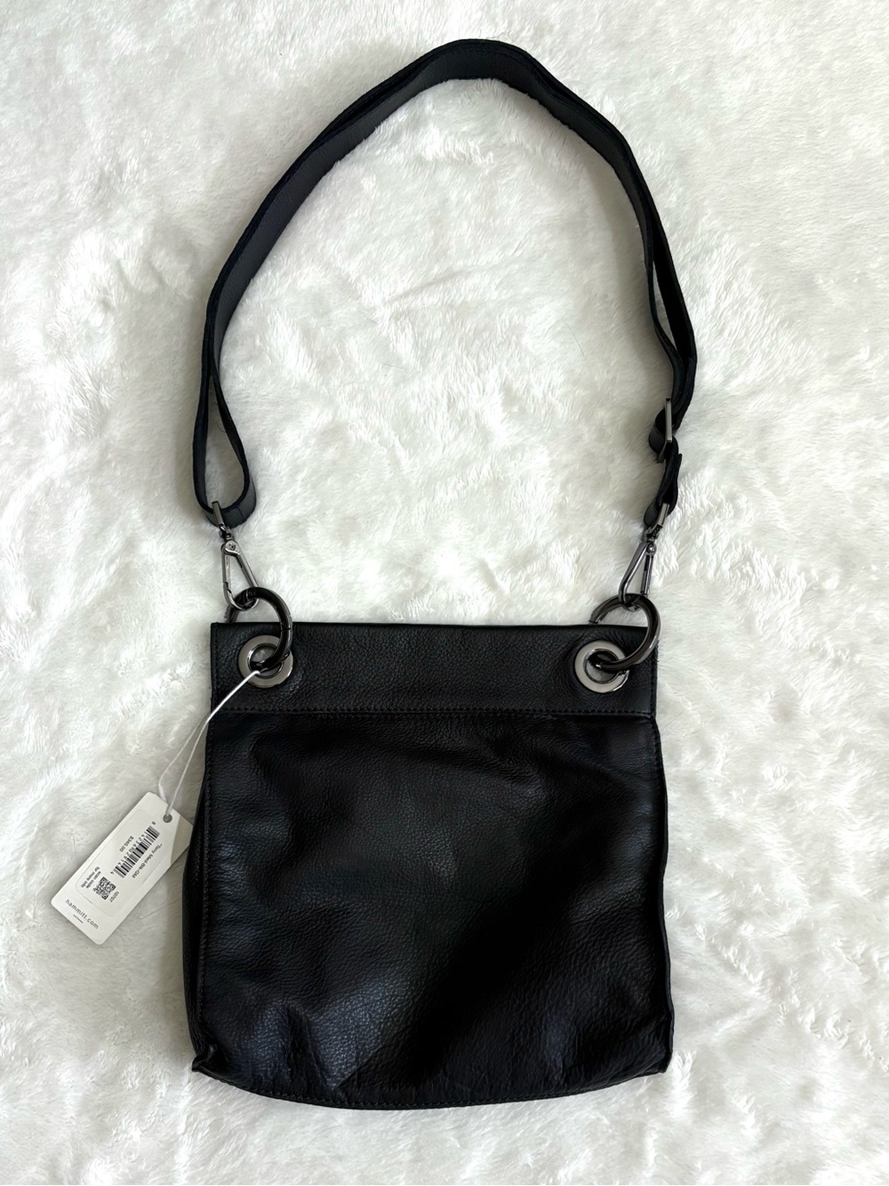 New Hammitt Tony Medium Black Pebbled Leather Crossbody with Gunmetal Accents - Picture 3 of 6
